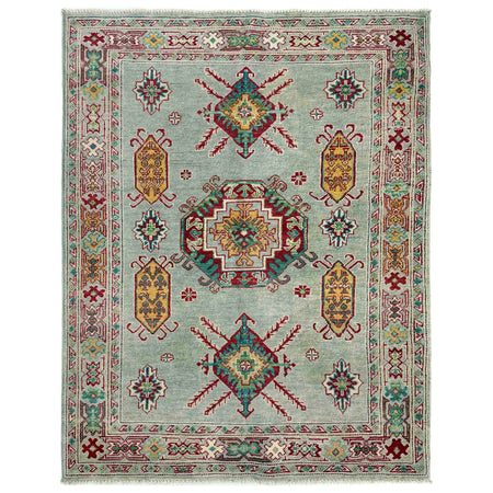Kazak Rug Handmade Gray Medallion 4x6 ft