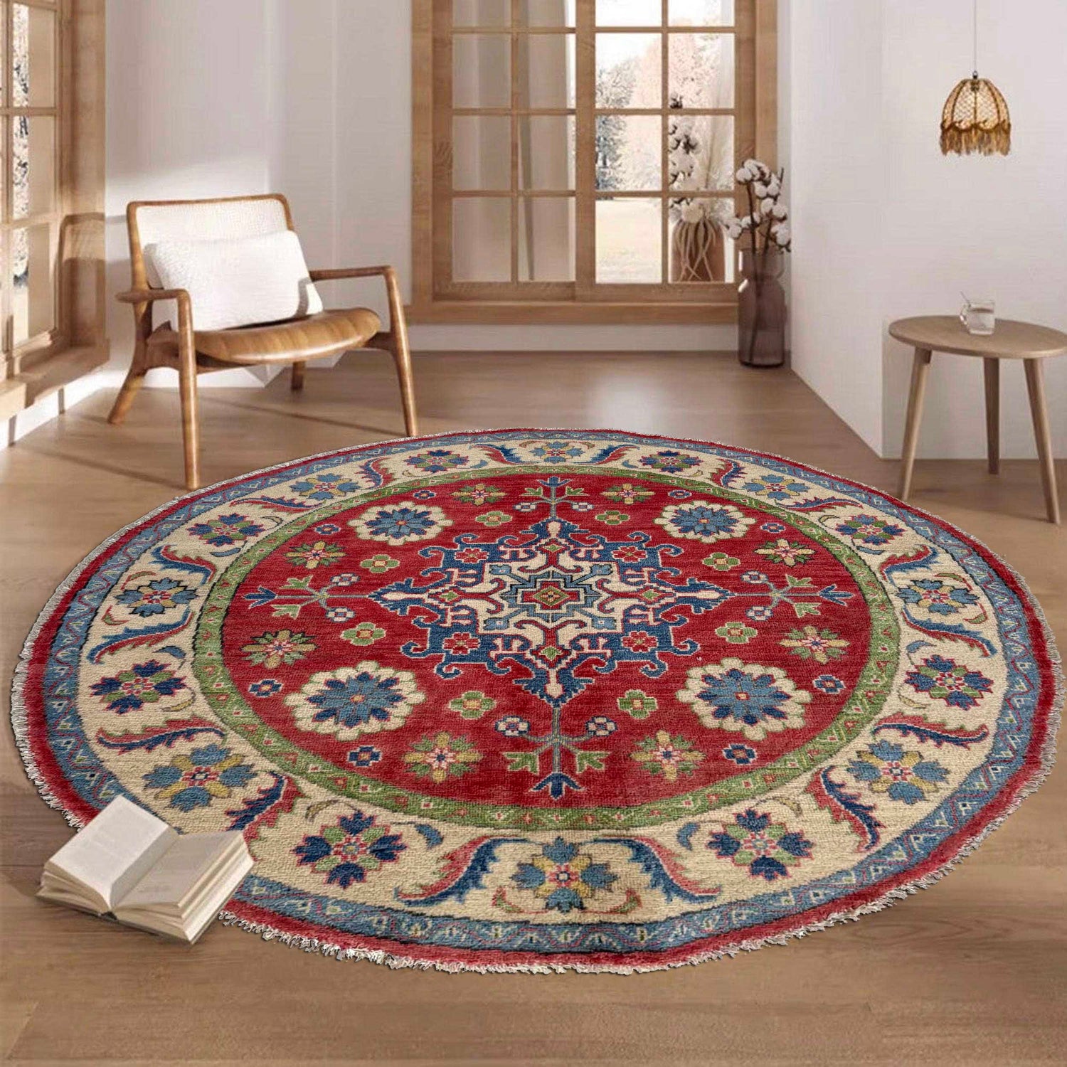 Kazak Rug Handmade Red Medallion 5x5 ft