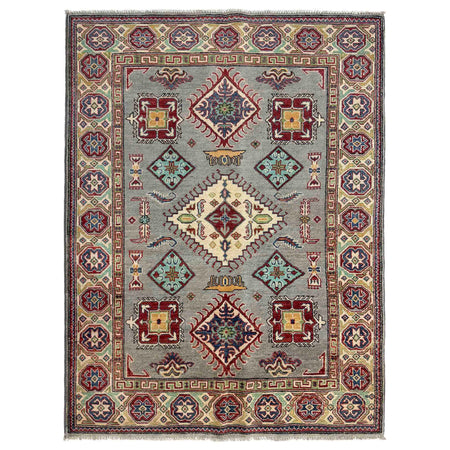 Kazak Rug Handmade Gray Medallion 4x7 ft