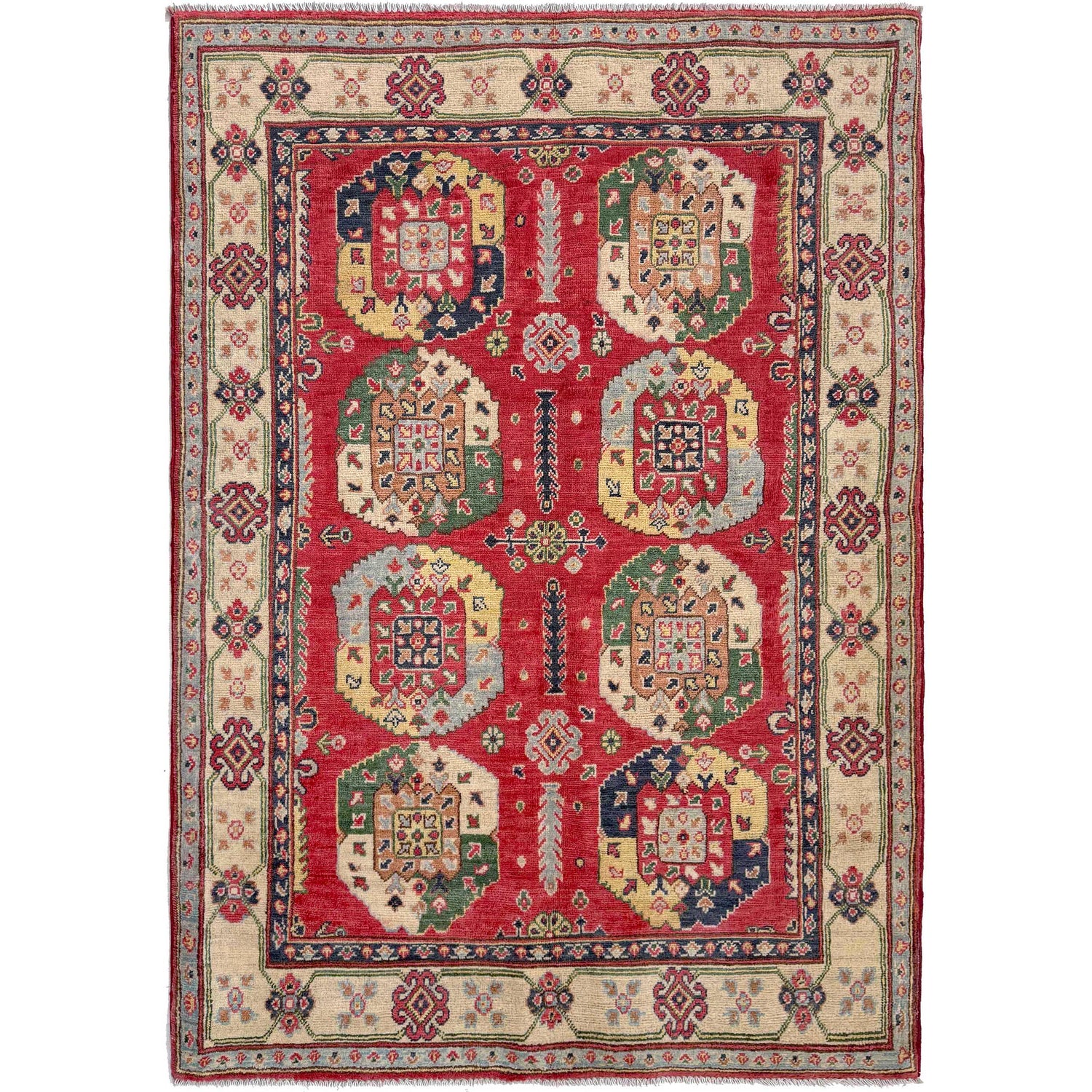Kazak Rug Handmade Red Medallion 4x6 ft