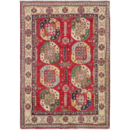 Kazak Rug Handmade Red Medallion 4x6 ft