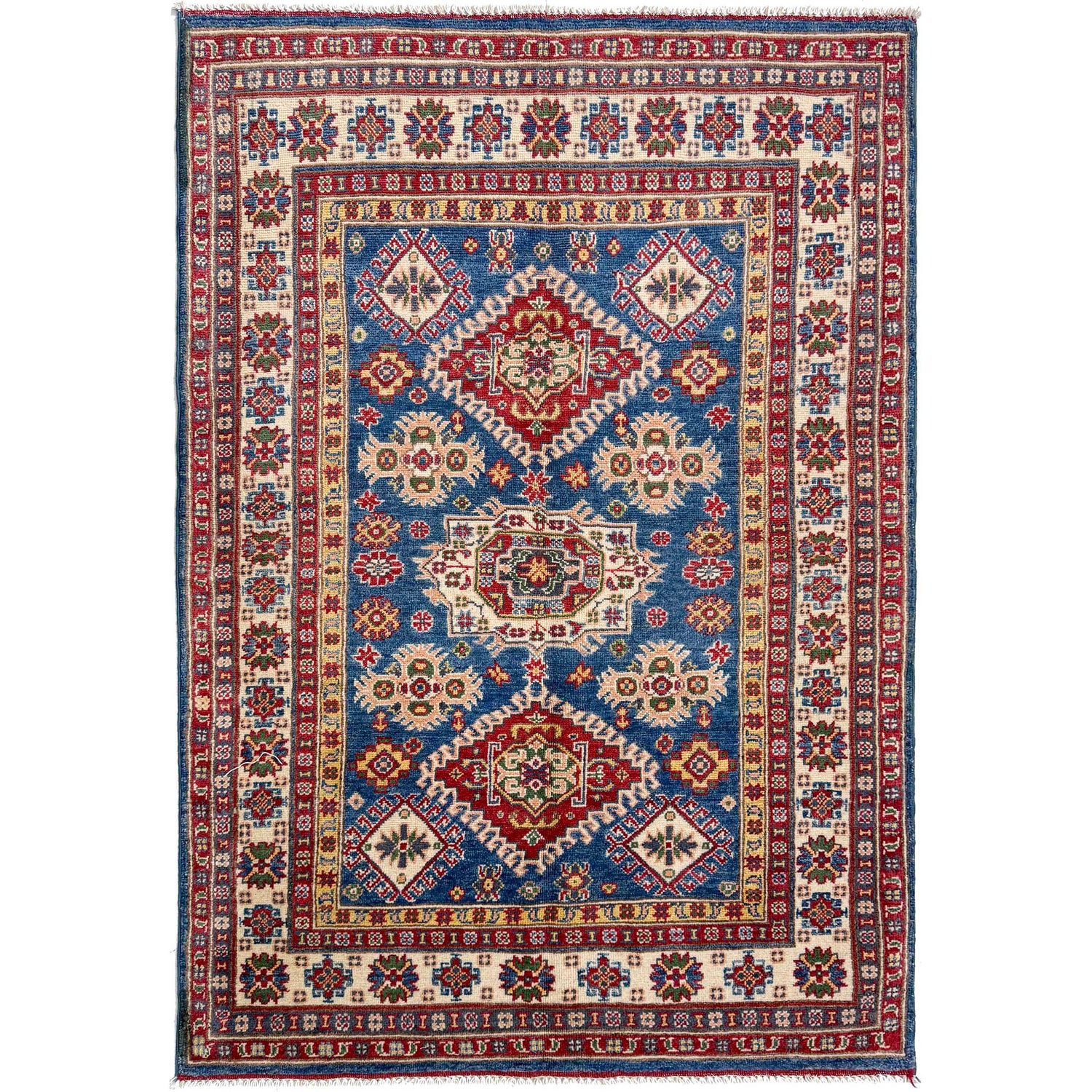 Kazak Rug Handmade Blue Medallion 4x6 ft