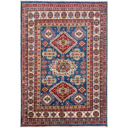 Kazak Rug Handmade Blue Medallion 4x6 ft