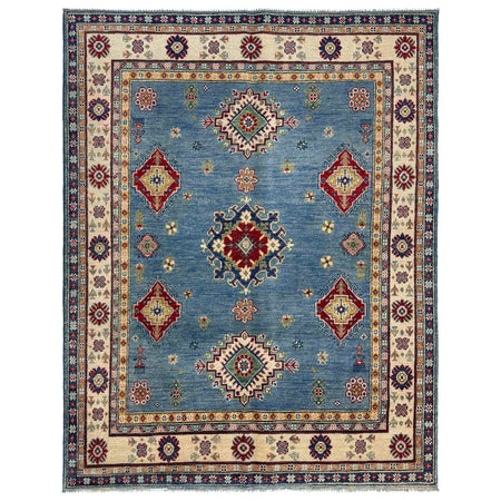 Kazak Rug Handmade Blue Medallion 4x7 ft