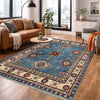 Kazak Rug Handmade Blue Medallion 4x7 ft