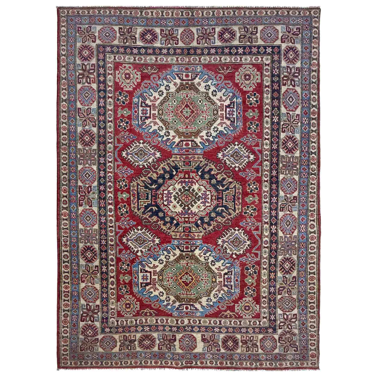 Kazak Rug Handmade Red Medallion 4x7 ft