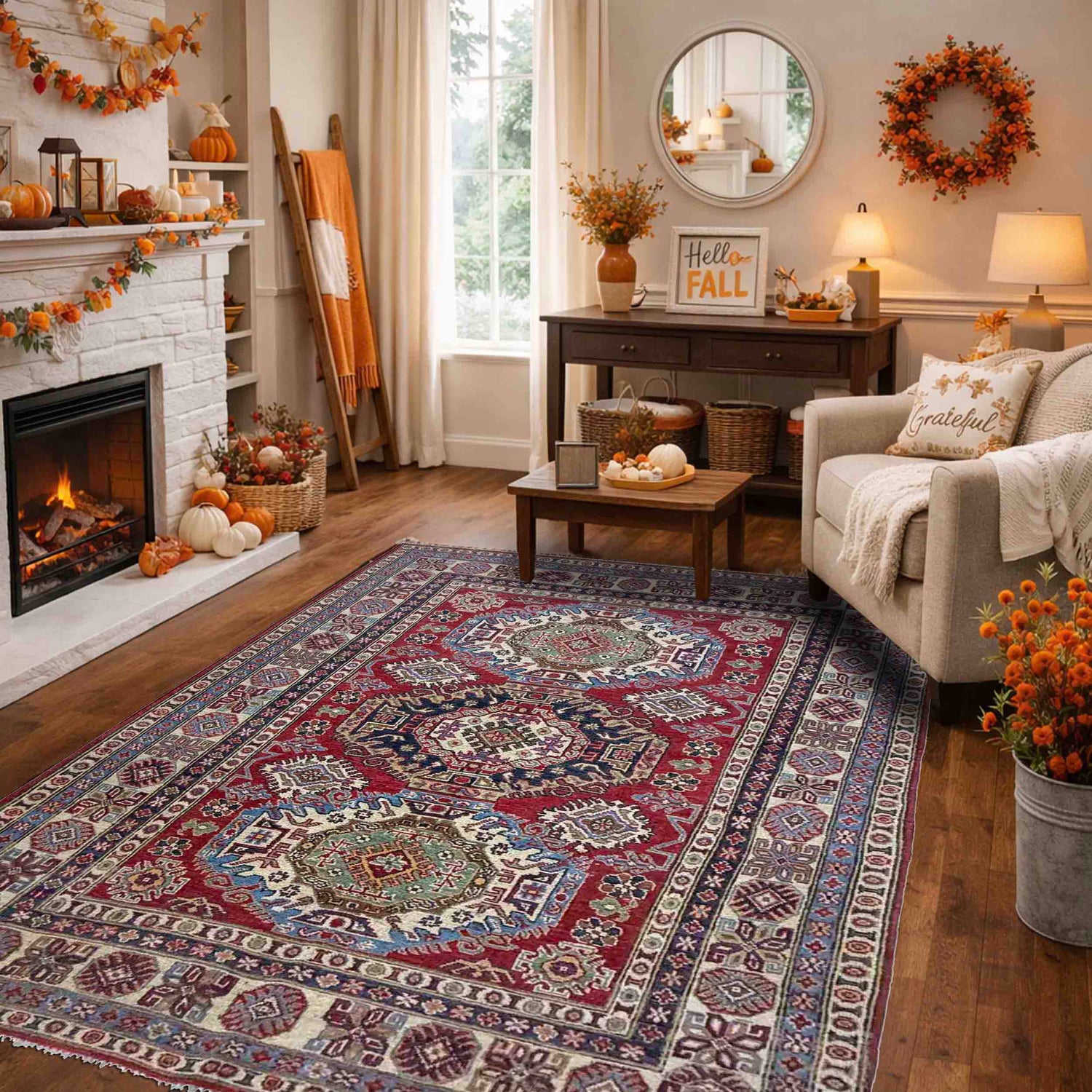 Kazak Rug Handmade Red Medallion 4x7 ft