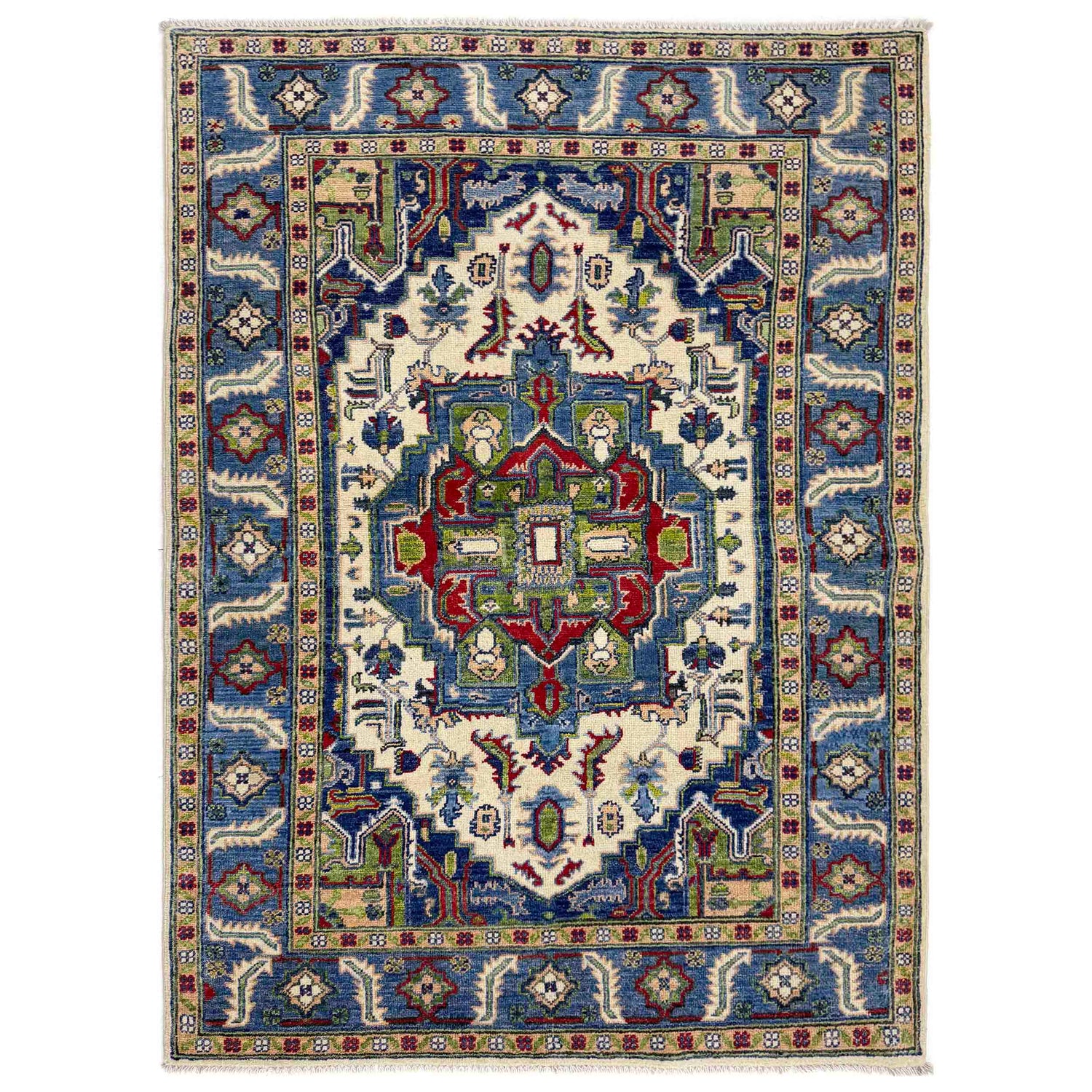 Heriz Area Rug Handmade Multi Medallion 4x6 ft