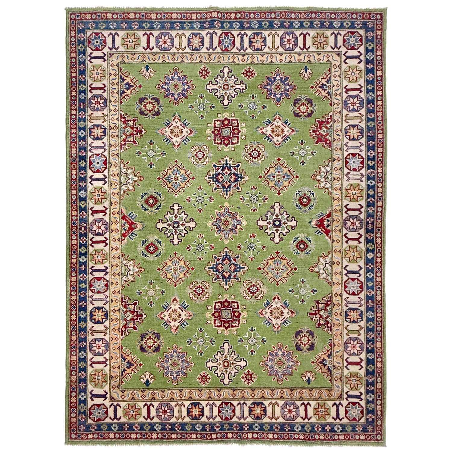 Kazak Rug Handmade Green Medallion 5x8 ft