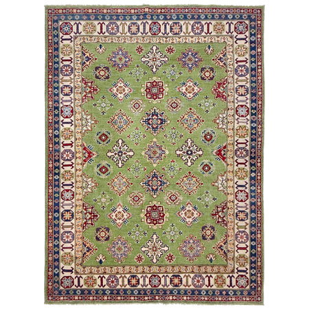 Kazak Rug Handmade Green Medallion 5x8 ft