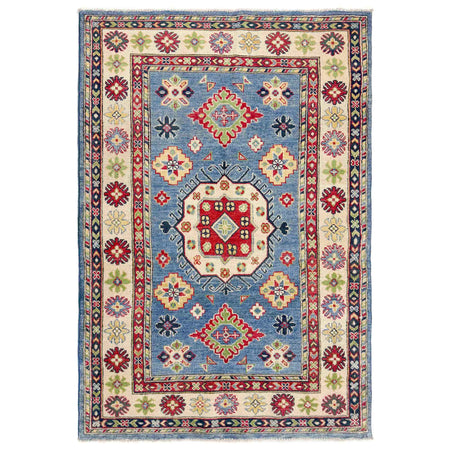 Kazak Rug Handmade Blue Medallion 4x6 ft