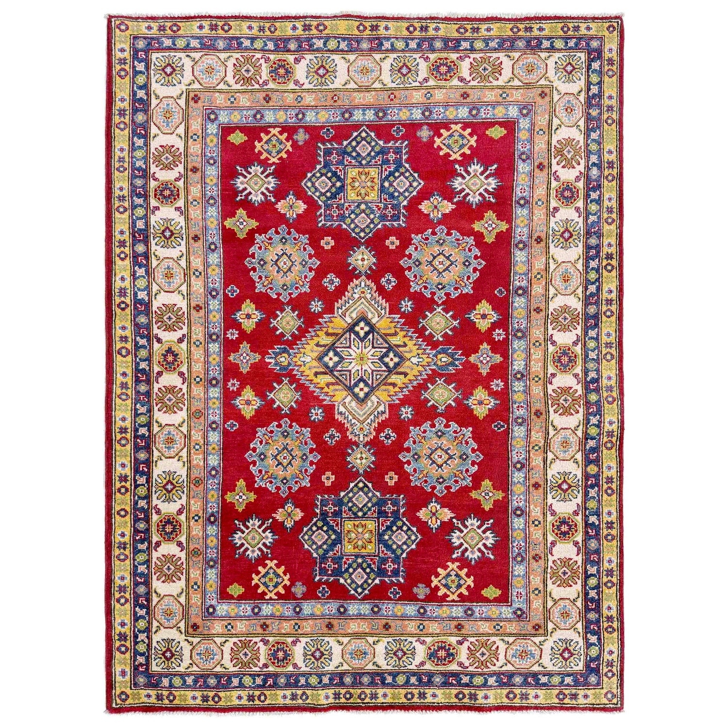 Kazak Rug Handmade Red Medallion 4x7 ft