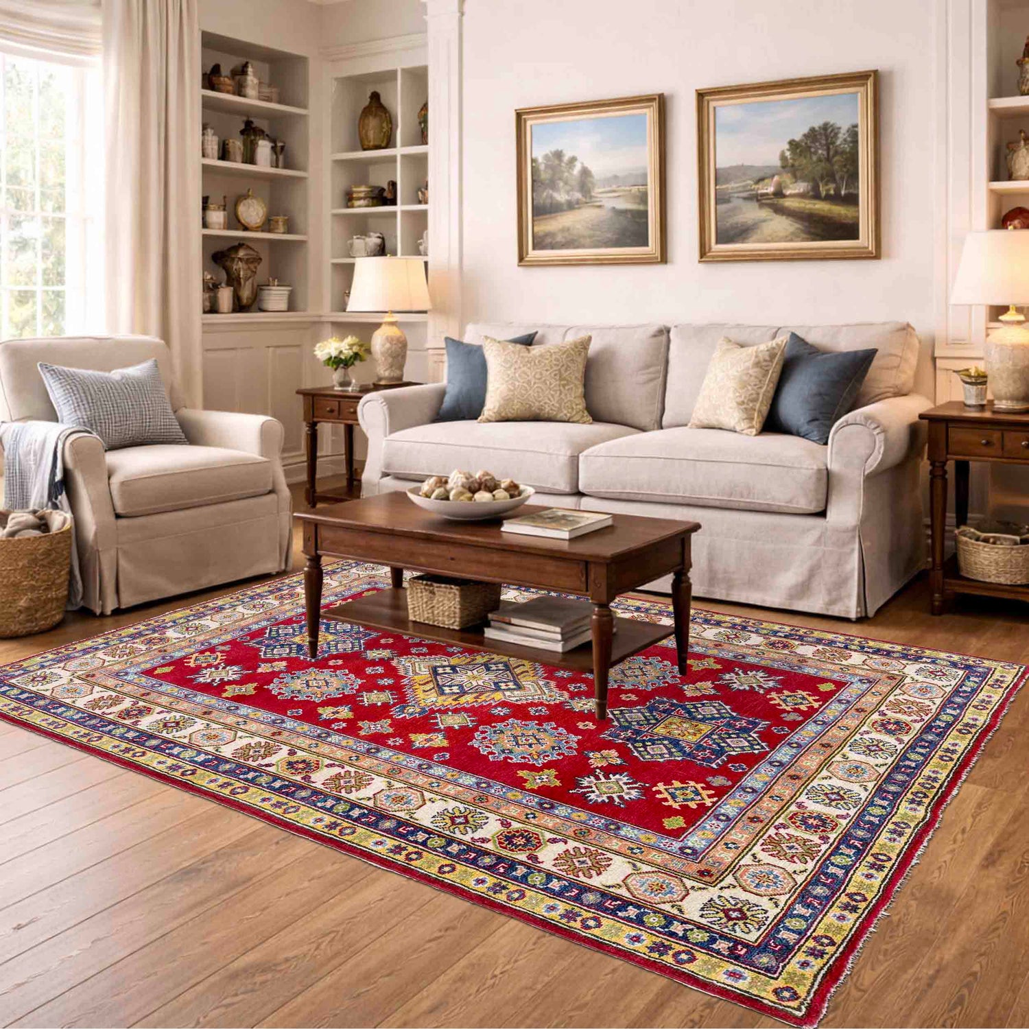 Kazak Rug Handmade Red Medallion 4x7 ft