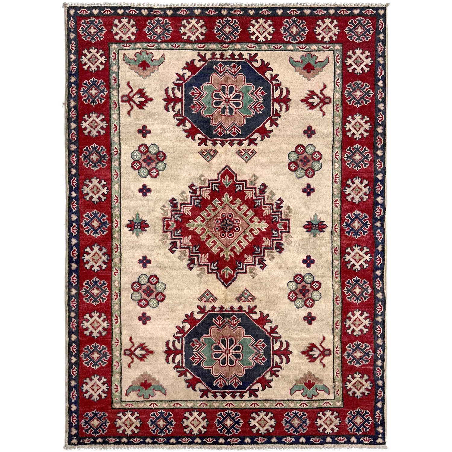 Kazak Rug Handmade Beige Medallion 4x6 ft