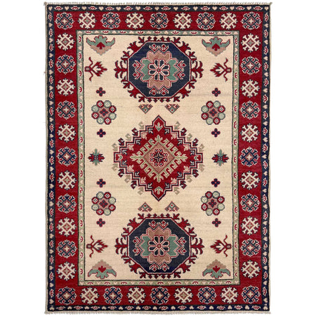 Kazak Rug Handmade Beige Medallion 4x6 ft