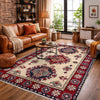 Kazak Rug Handmade Beige Medallion 4x6 ft
