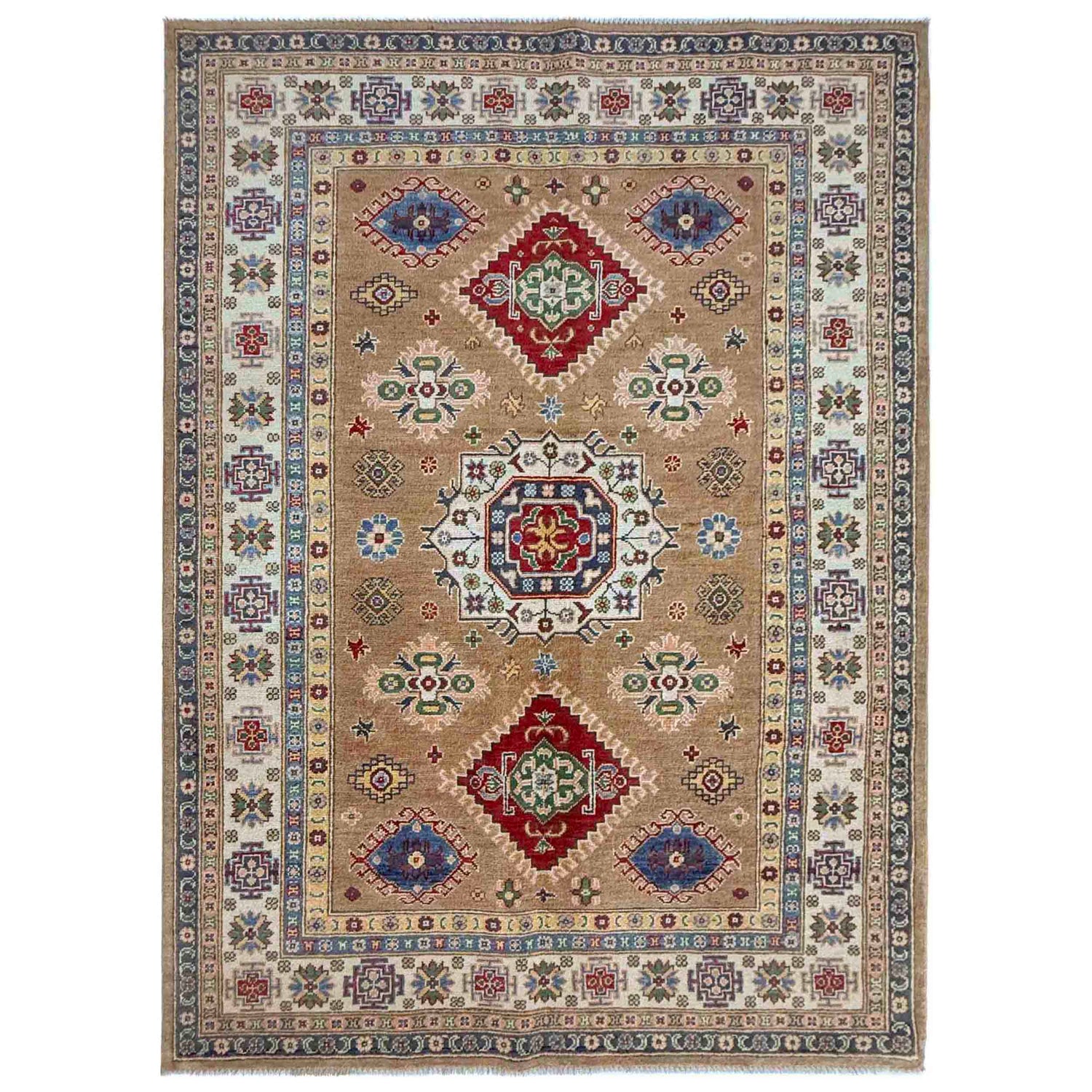 Kazak Rug Handmade Orange Medallion 4x7 ft