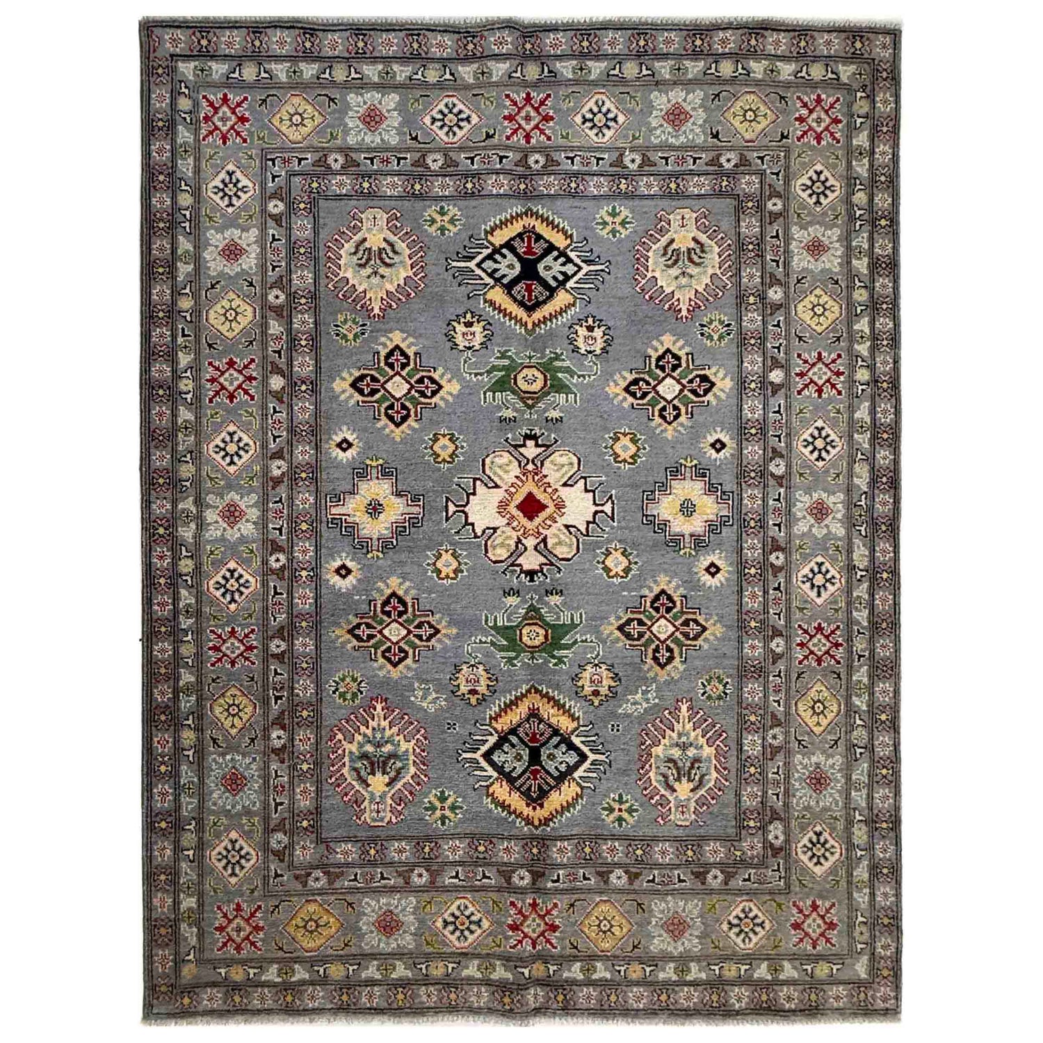 Kazak Rug Handmade Gray Medallion 4x7 ft