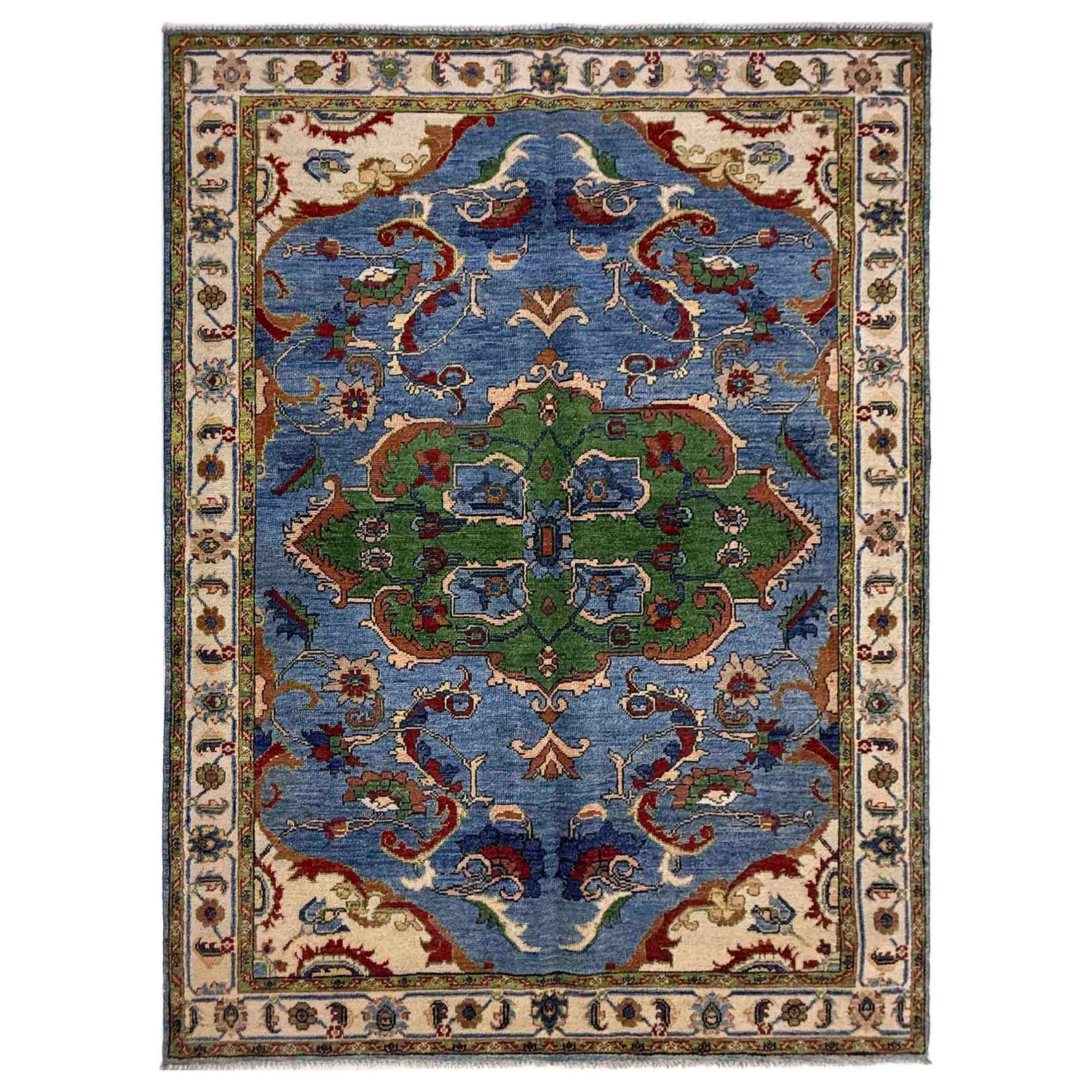 Kazak Rug Handmade Blue Medallion 4x7 ft