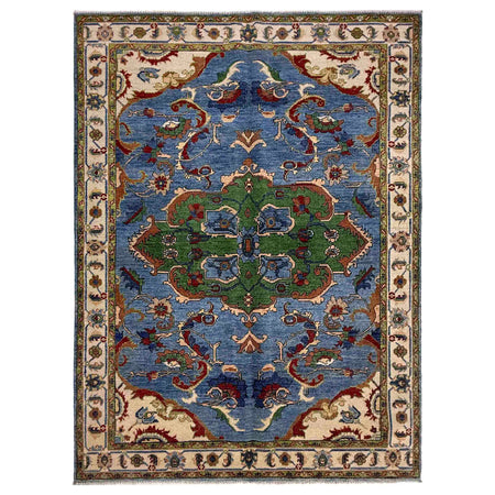Kazak Rug Handmade Blue Medallion 4x7 ft