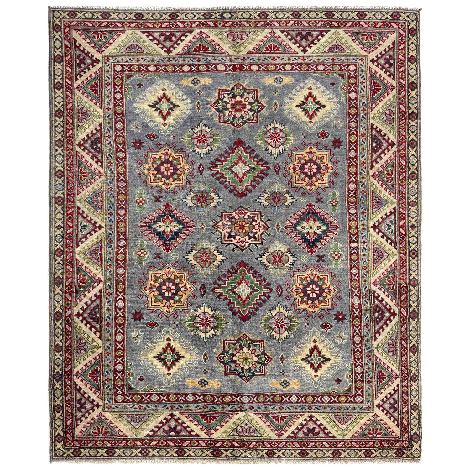 Kazak Rug Handmade Gray Medallion 4x7 ft