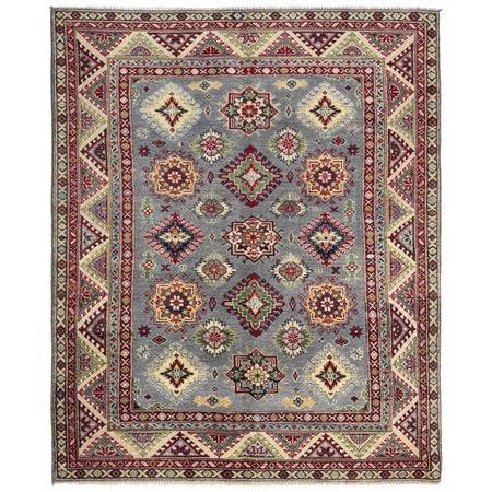 Kazak Rug Handmade Gray Medallion 4x7 ft