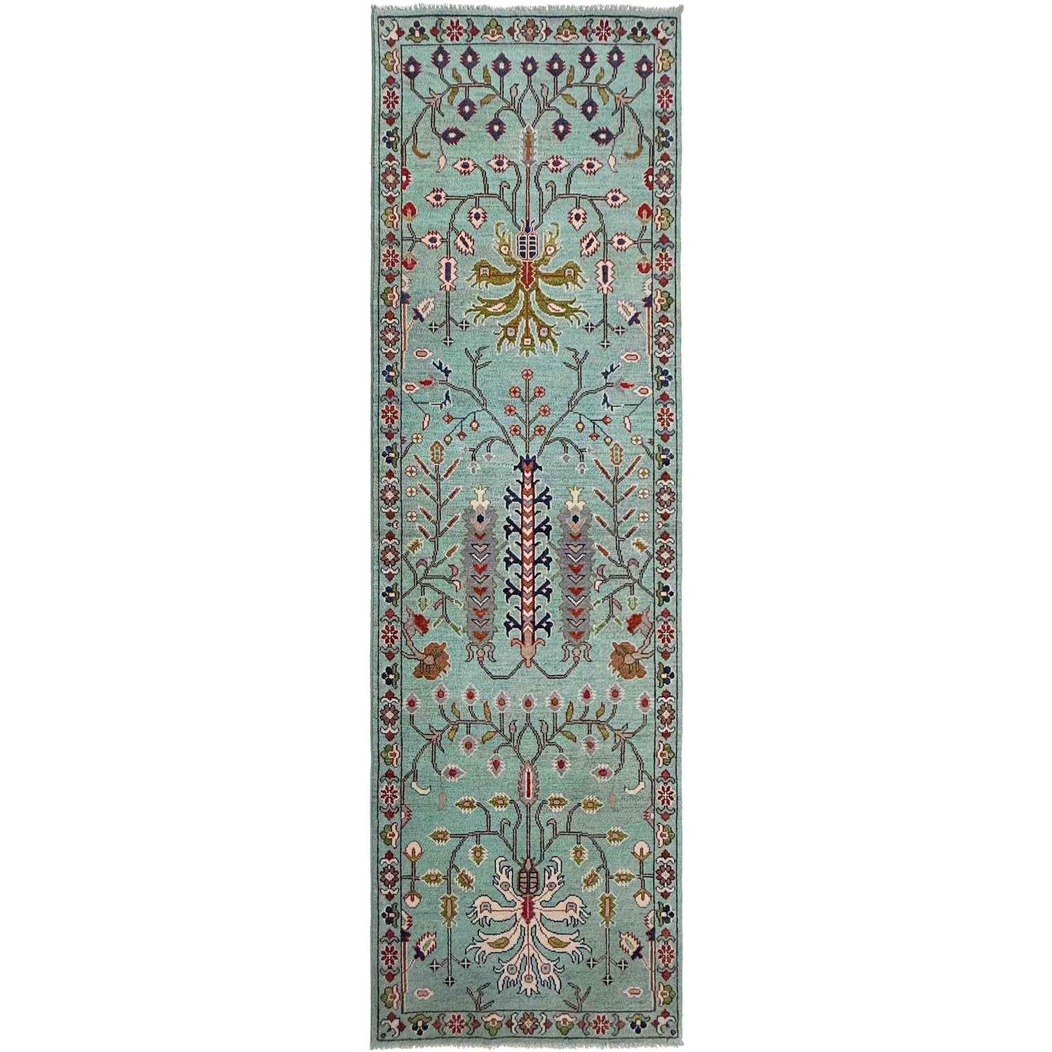 Sultani Area Rug Runner Handmade Blue Floral 10' Runner