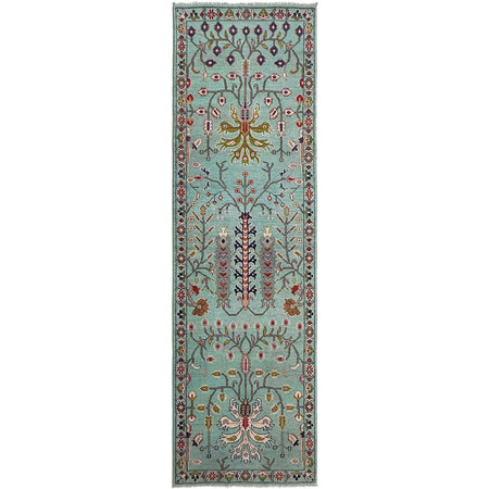 Sultani Area Rug Runner Handmade Blue Floral 10' Runner