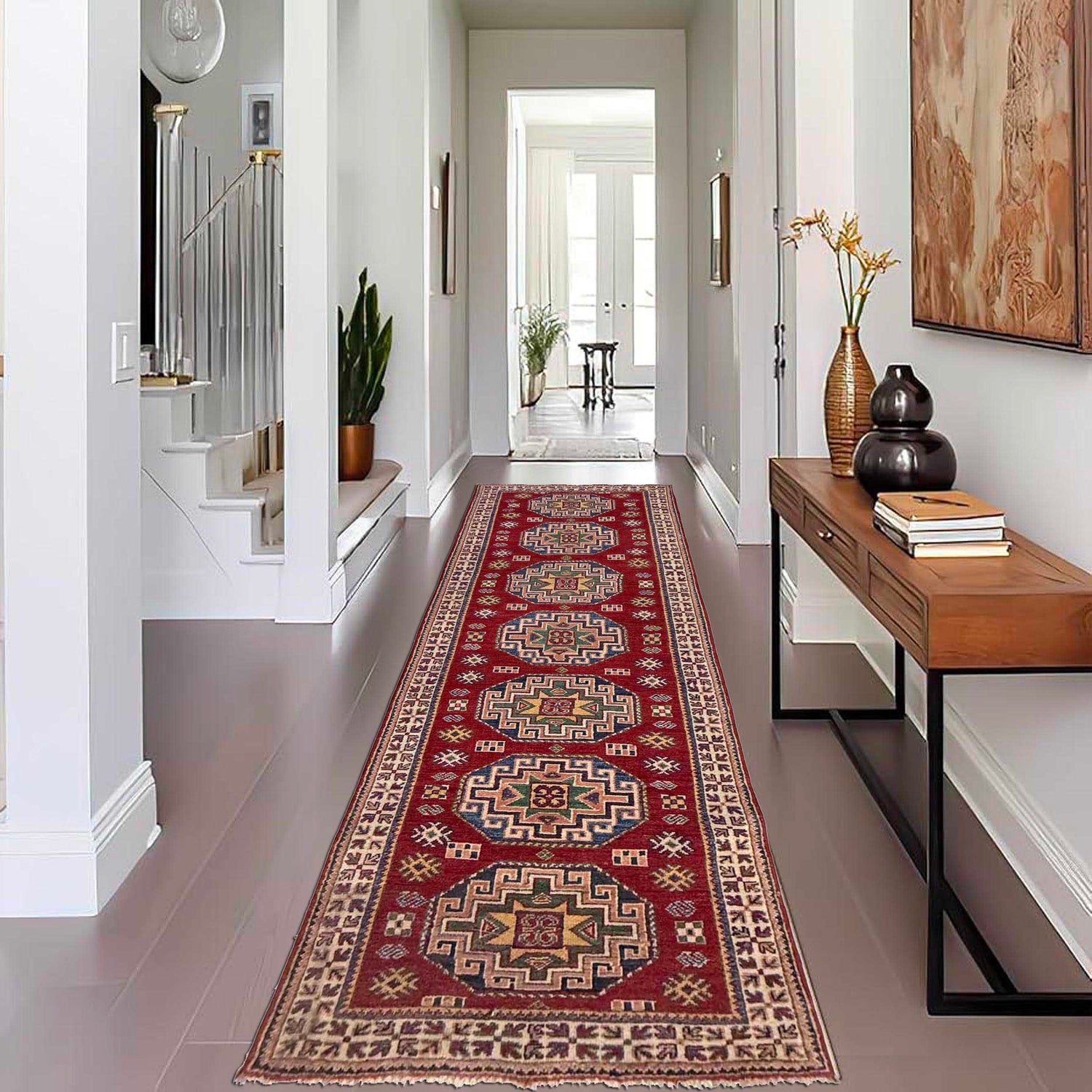 Kazak Rug Handmade Red Medallion 8' Runner