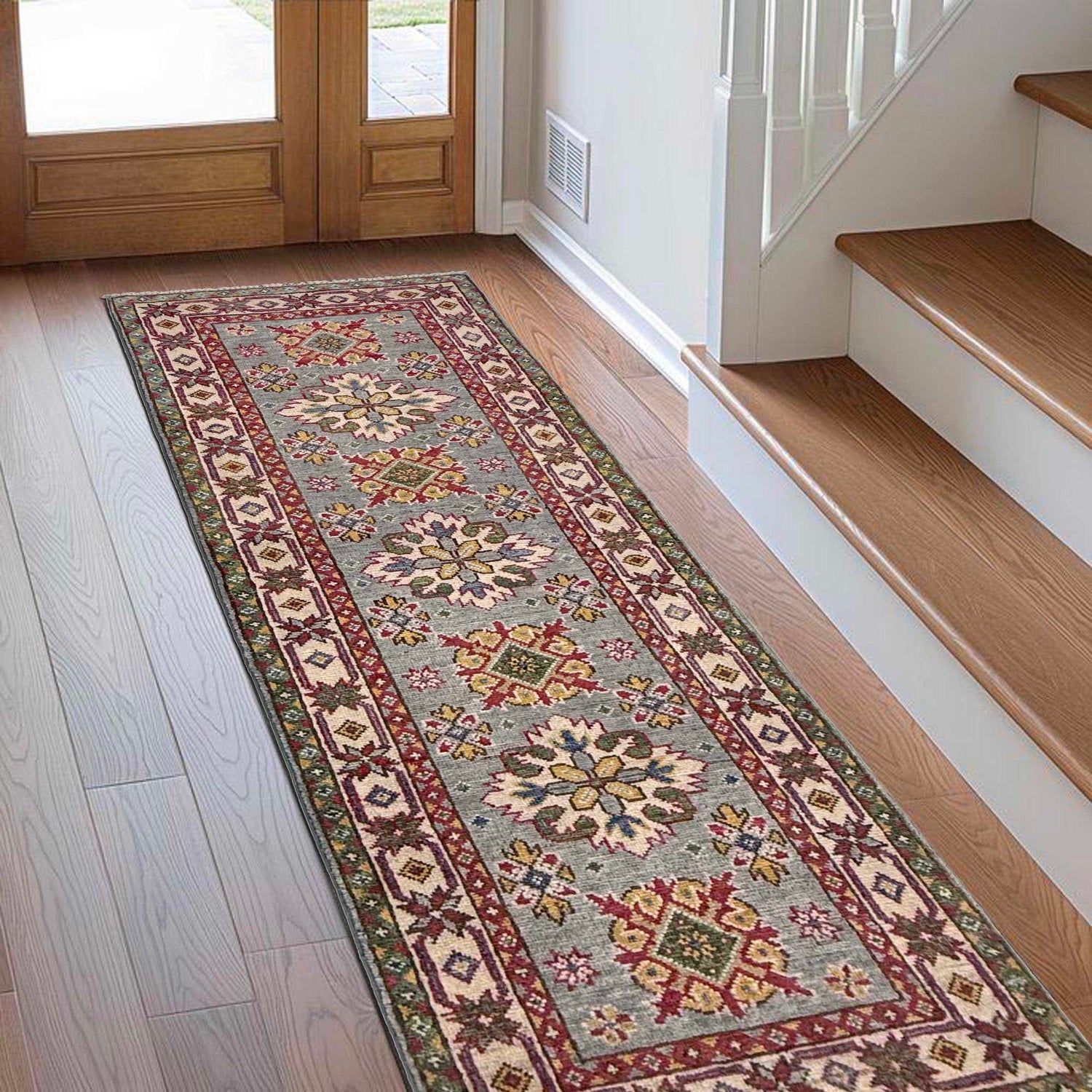 Kazak Rug Handmade Gray Medallion 6' Runner