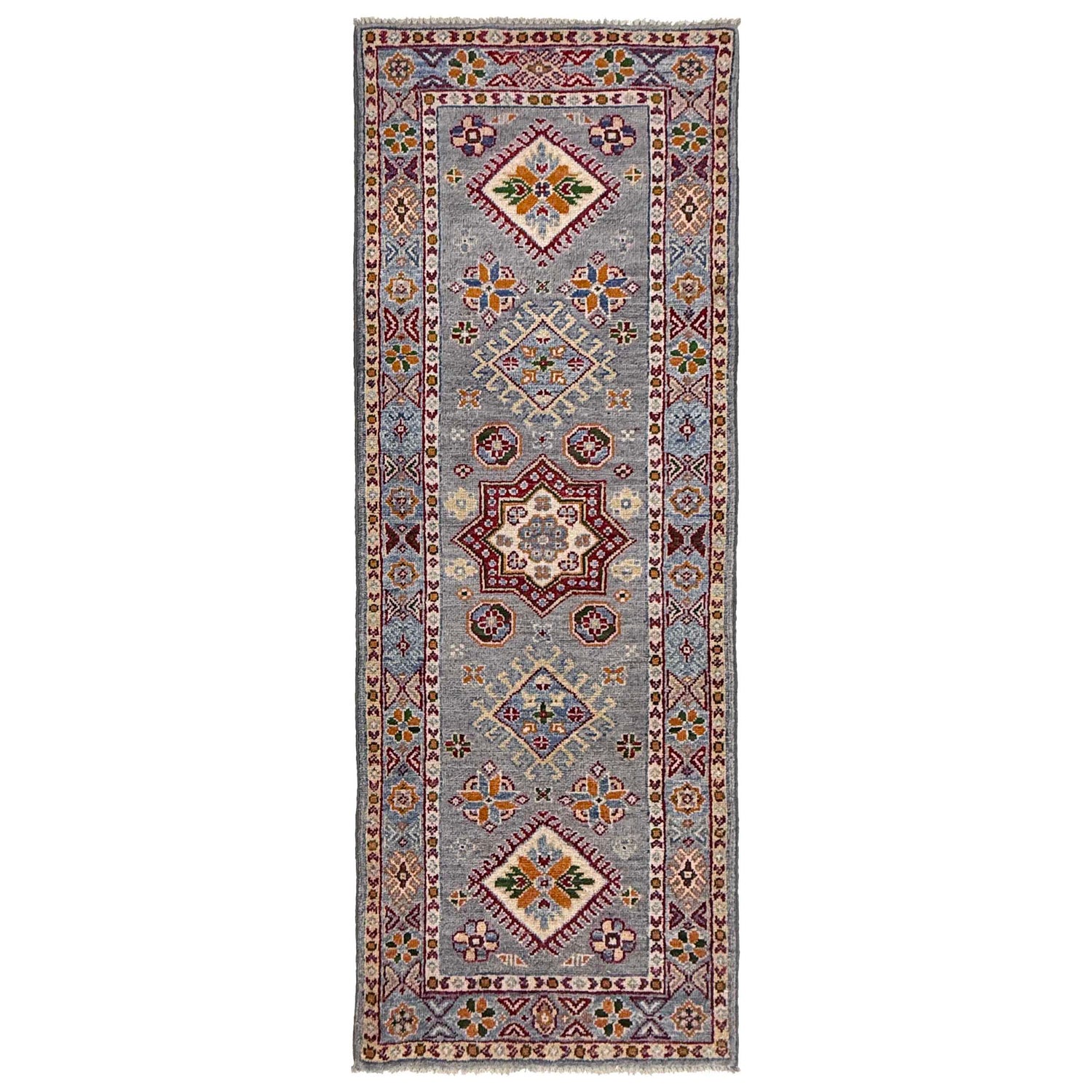 Kazak Rug Handmade Gray Medallion 5' Runner