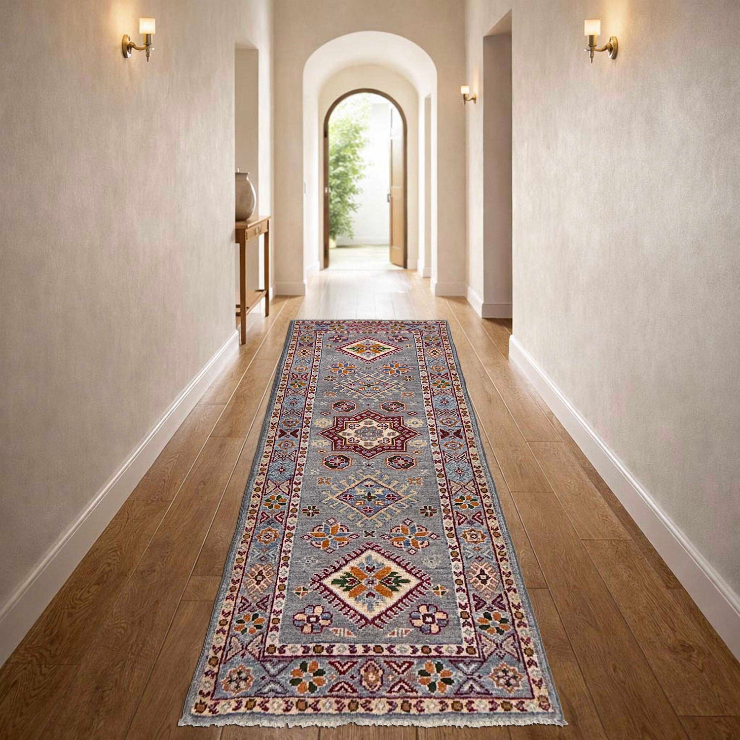 Kazak Rug Handmade Gray Medallion 5' Runner