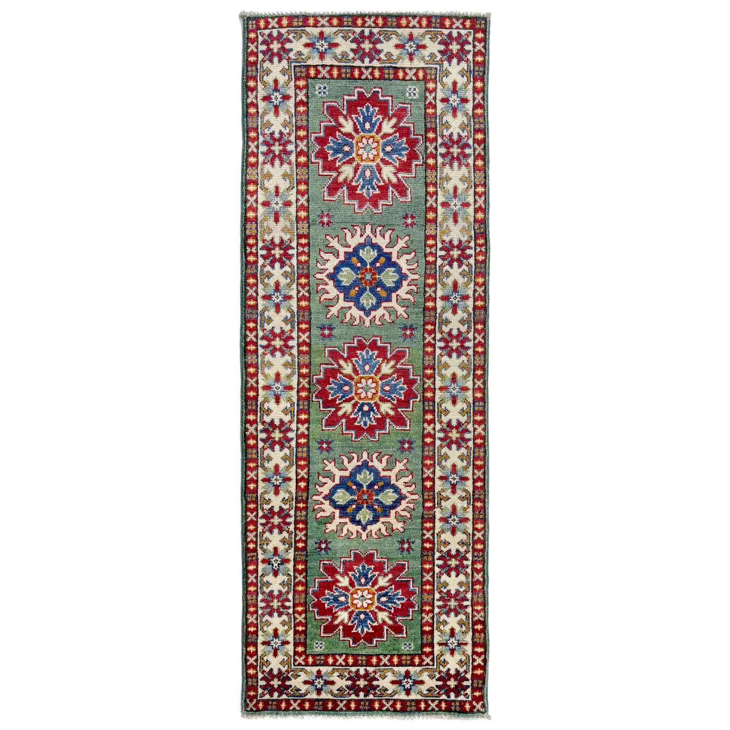 Kazak Rug Handmade Green Medallion 6' Runner