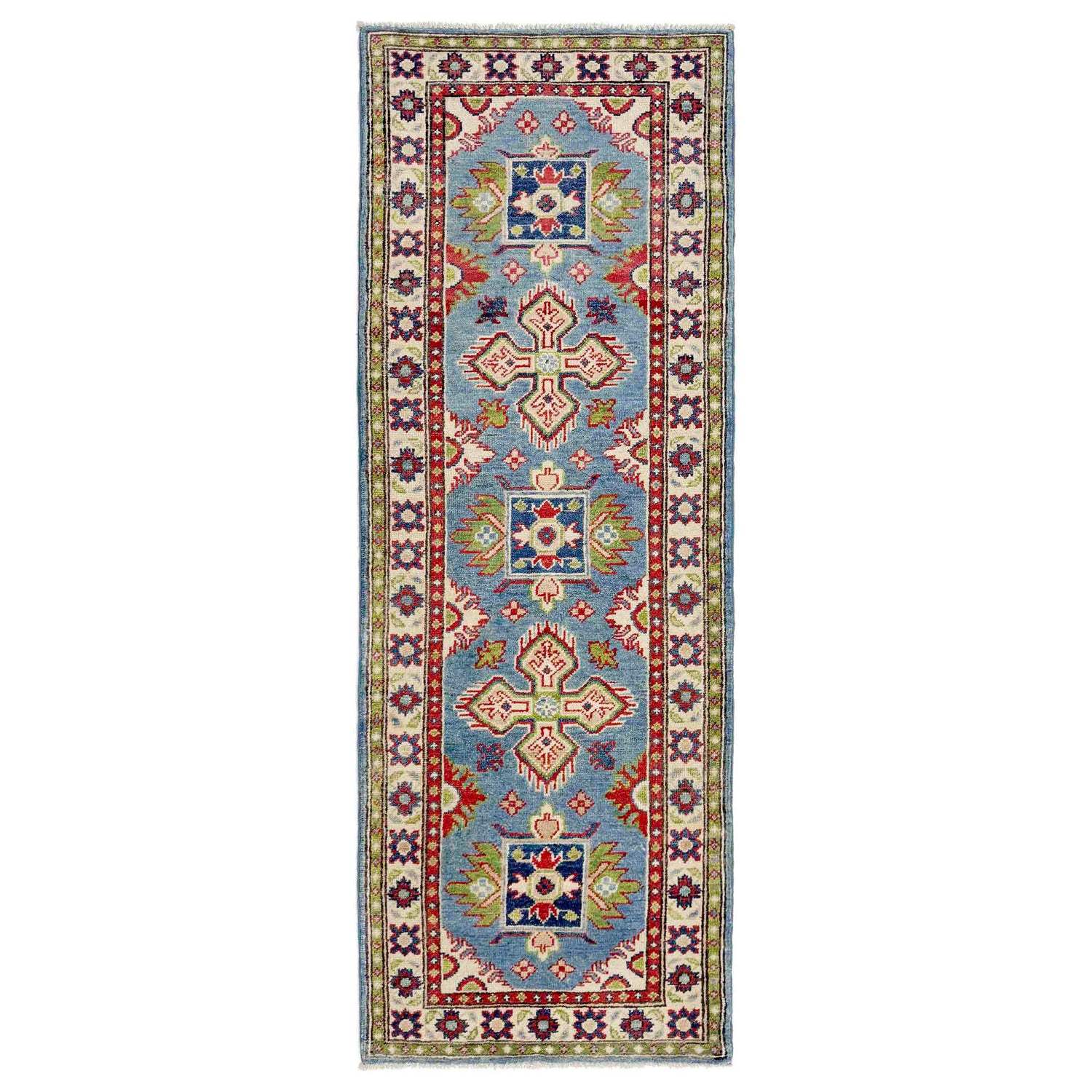 Kazak Rug Handmade Blue Medallion 6' Runner