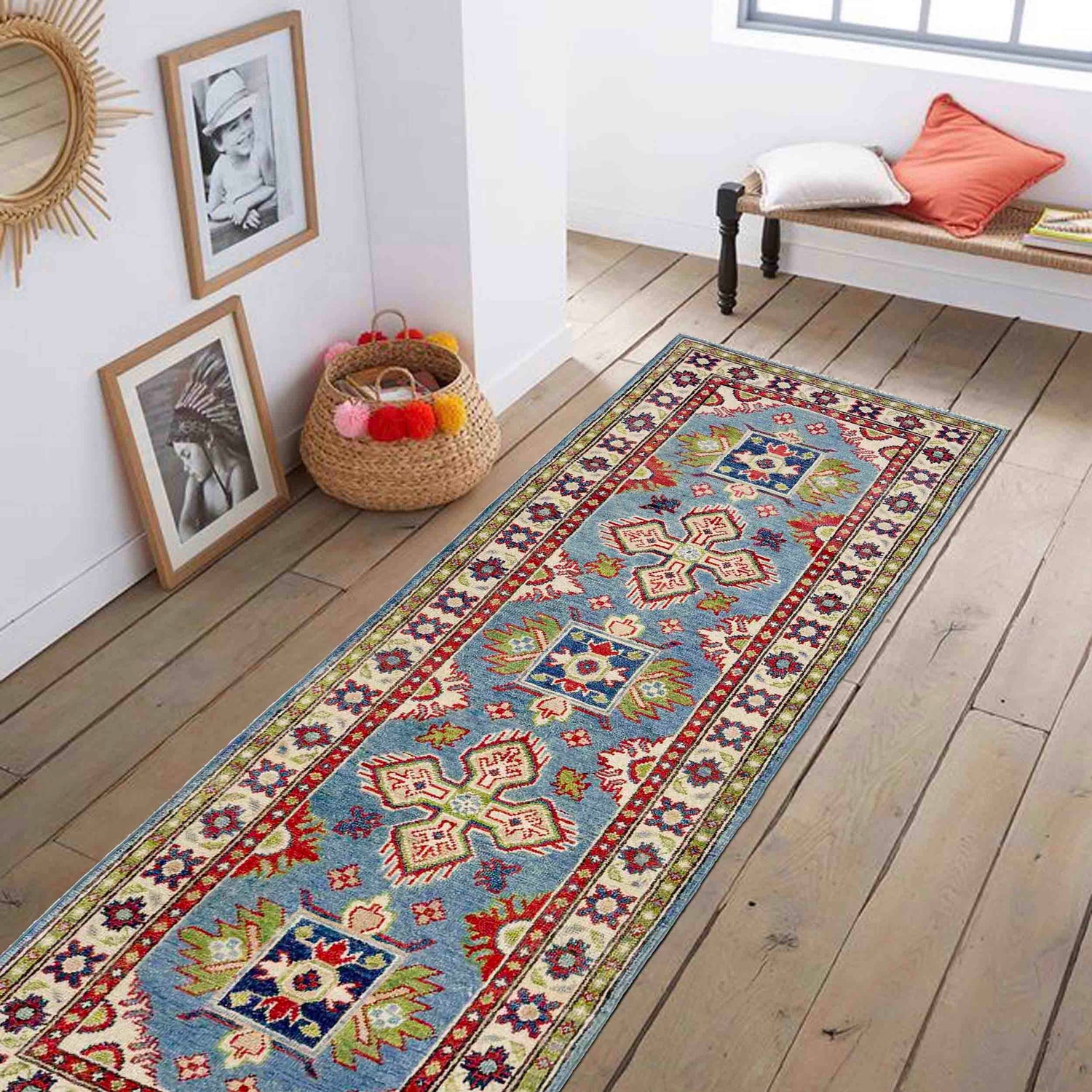 Kazak Rug Handmade Blue Medallion 6' Runner