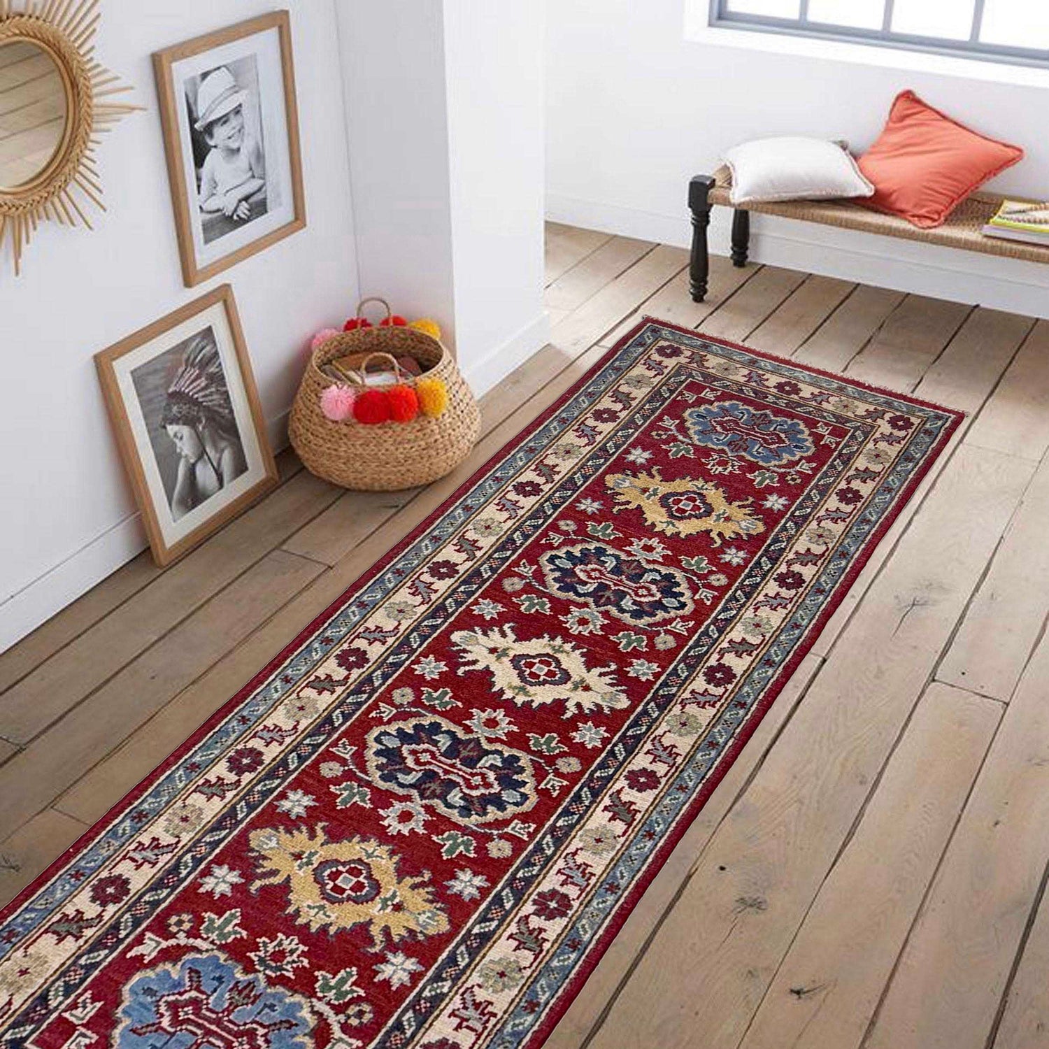 Kazak Rug Handmade Red Medallion 5' Runner