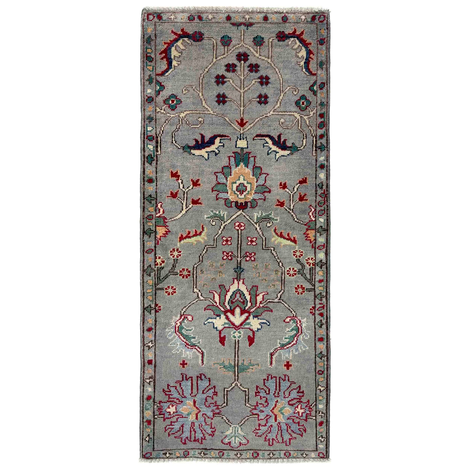 Sultani Area Rug Runner Handmade Gray Floral 5' Runner