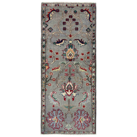Sultani Area Rug Runner Handmade Gray Floral 5' Runner