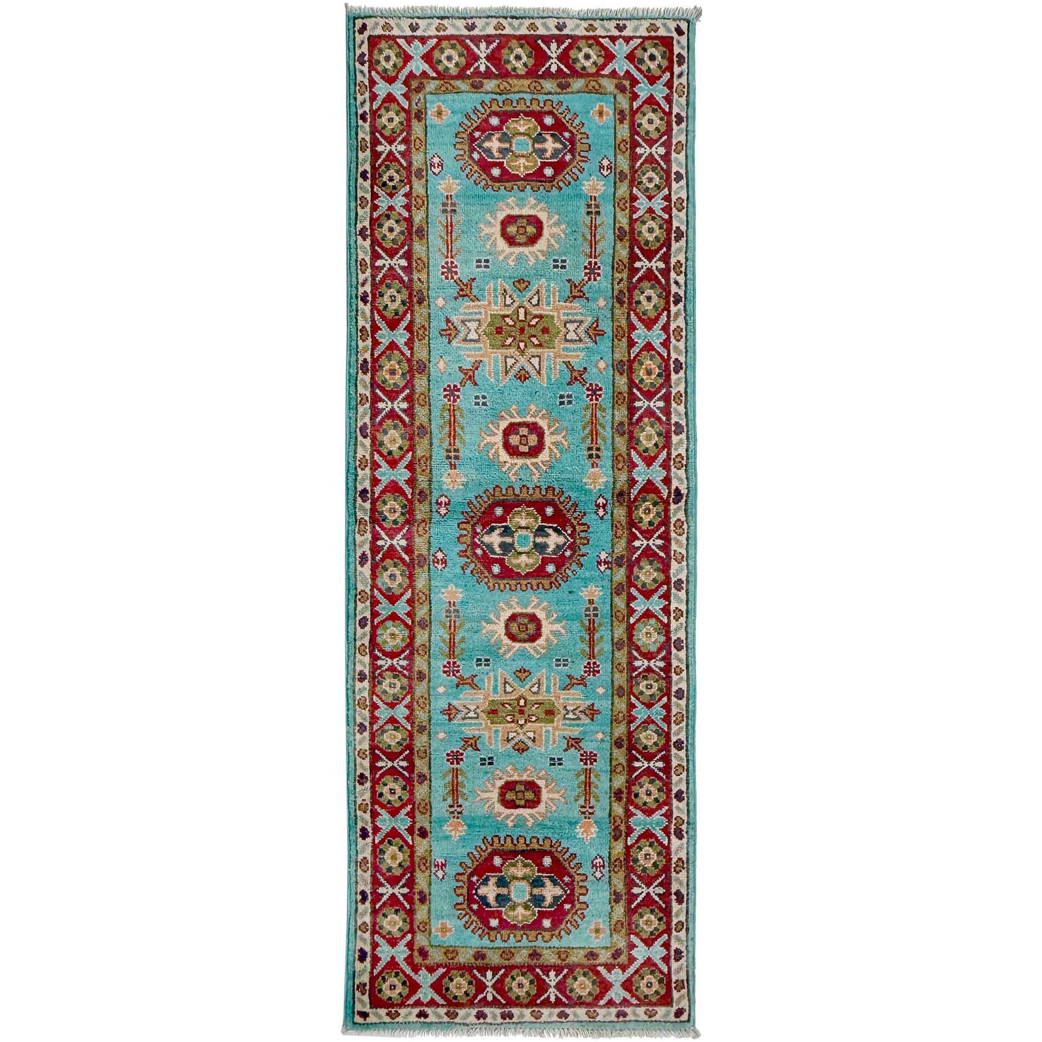 Kazak Rug Handmade Blue Medallion 5' Runner