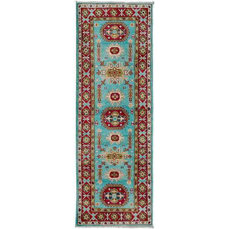 Kazak Rug Handmade Blue Medallion 5' Runner