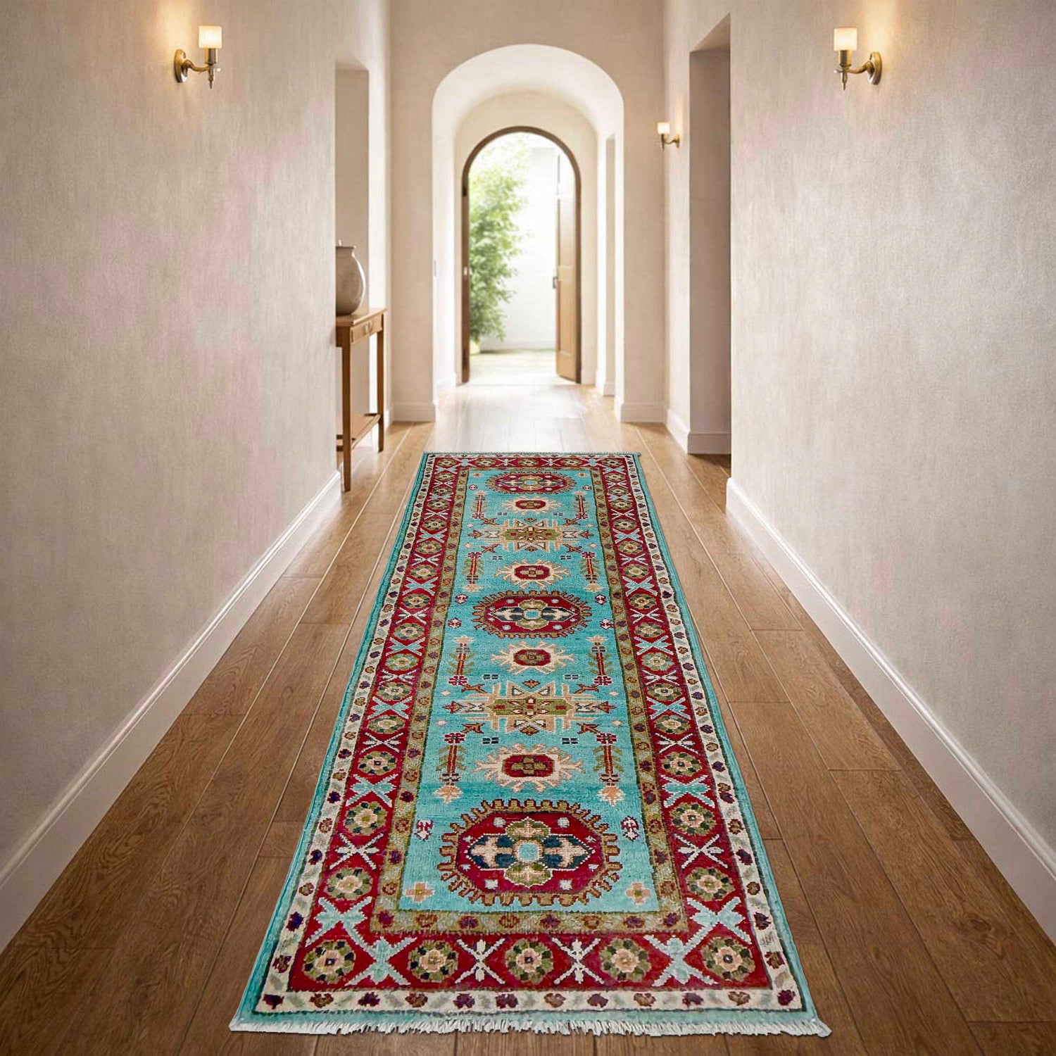 Kazak Rug Handmade Blue Medallion 5' Runner