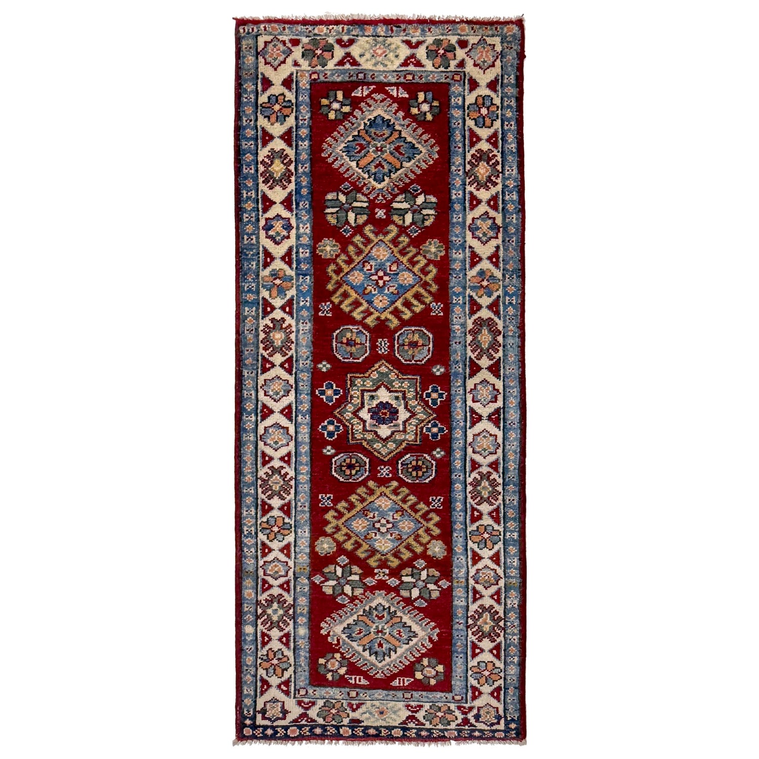 Kazak Rug Handmade Red Medallion 5' Runner