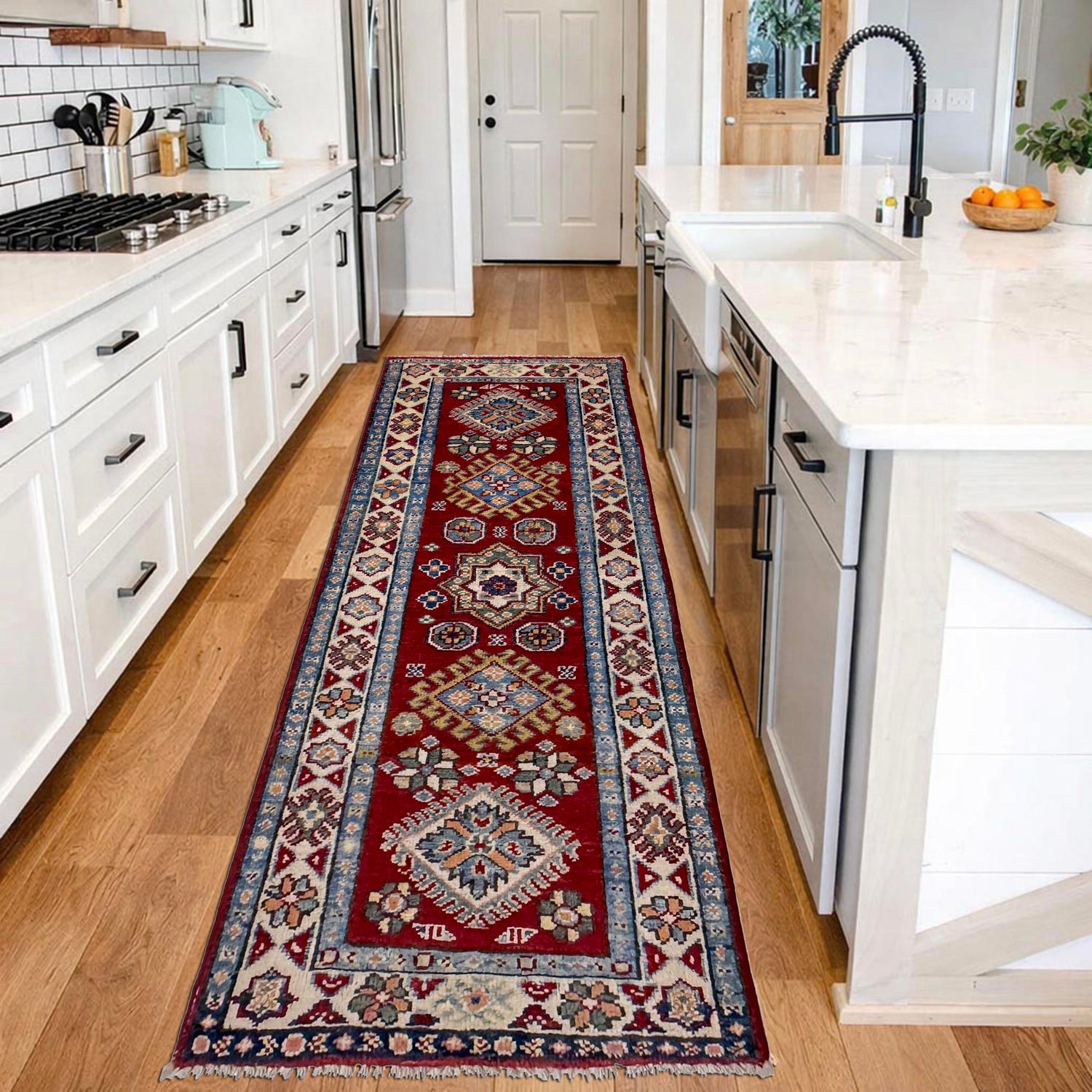Kazak Rug Handmade Red Medallion 5' Runner