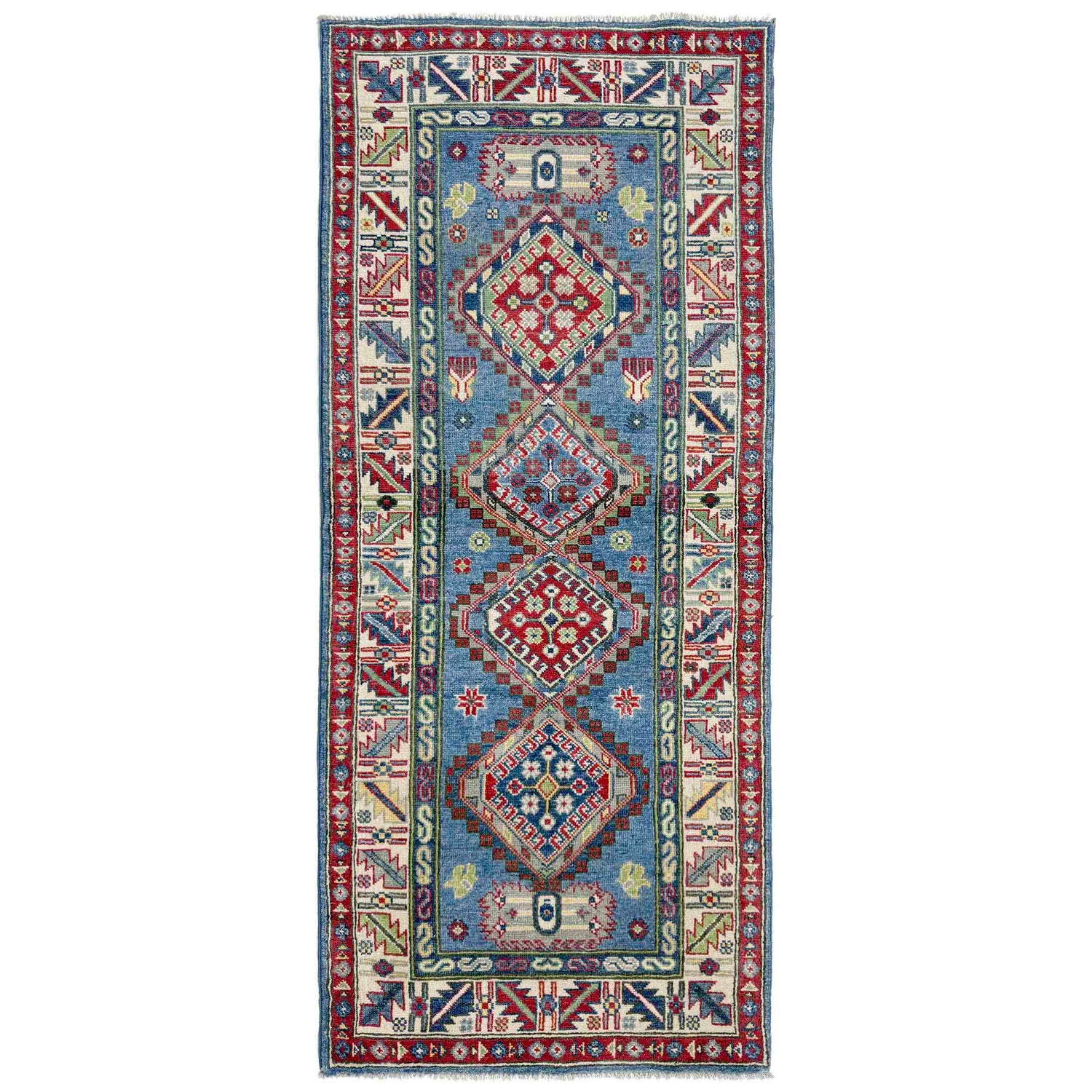 Kazak Rug Handmade Blue Medallion 6' Runner