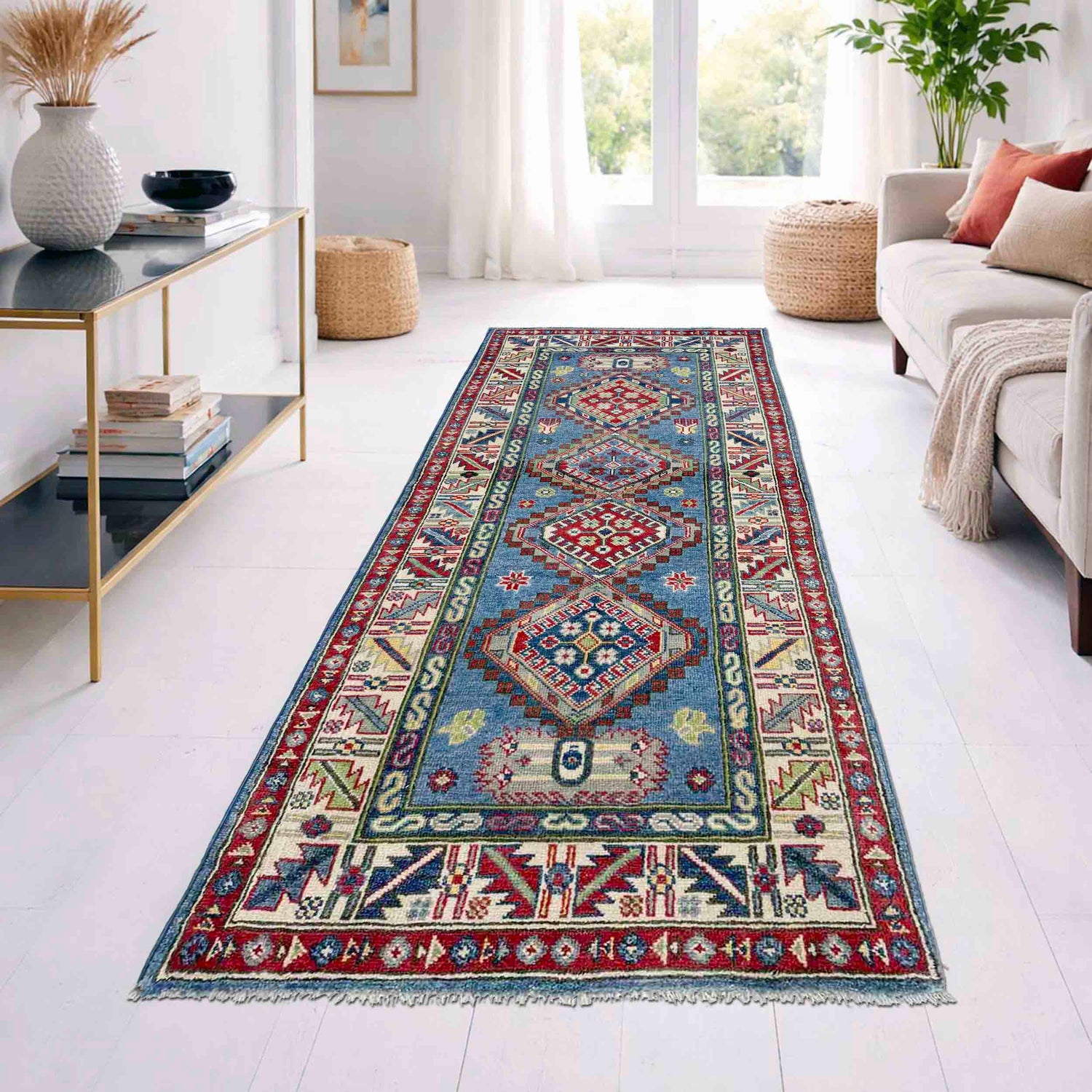 Kazak Rug Handmade Blue Medallion 6' Runner