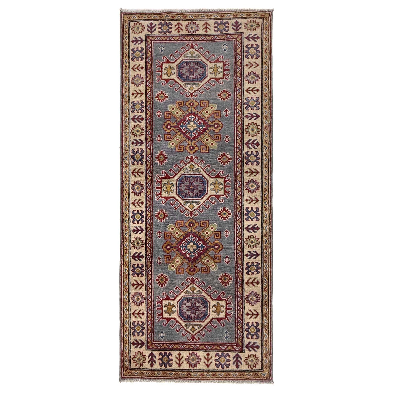 Kazak Rug Handmade Gray Medallion 6' Runner