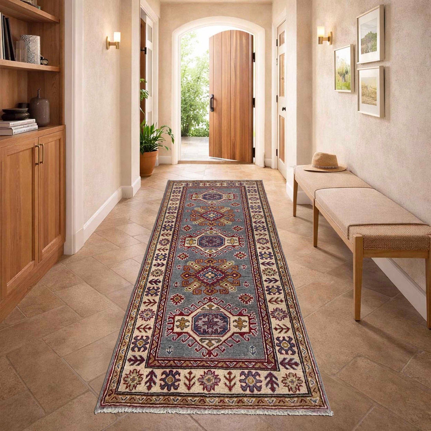 Kazak Rug Handmade Gray Medallion 6' Runner