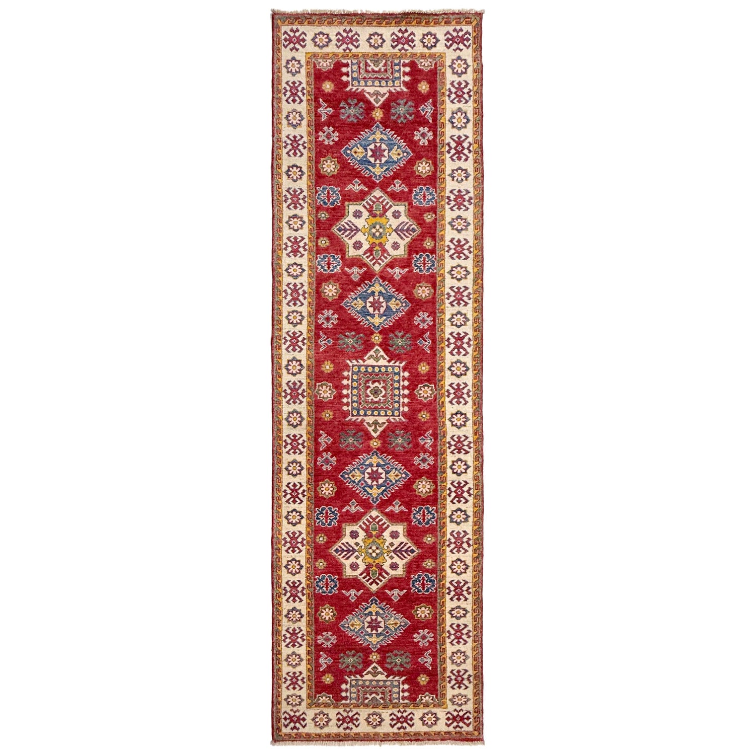 Kazak Rug Handmade Red Medallion 10' Runner