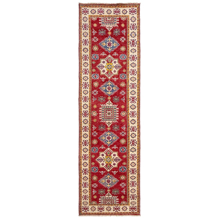Kazak Rug Handmade Red Medallion 10' Runner