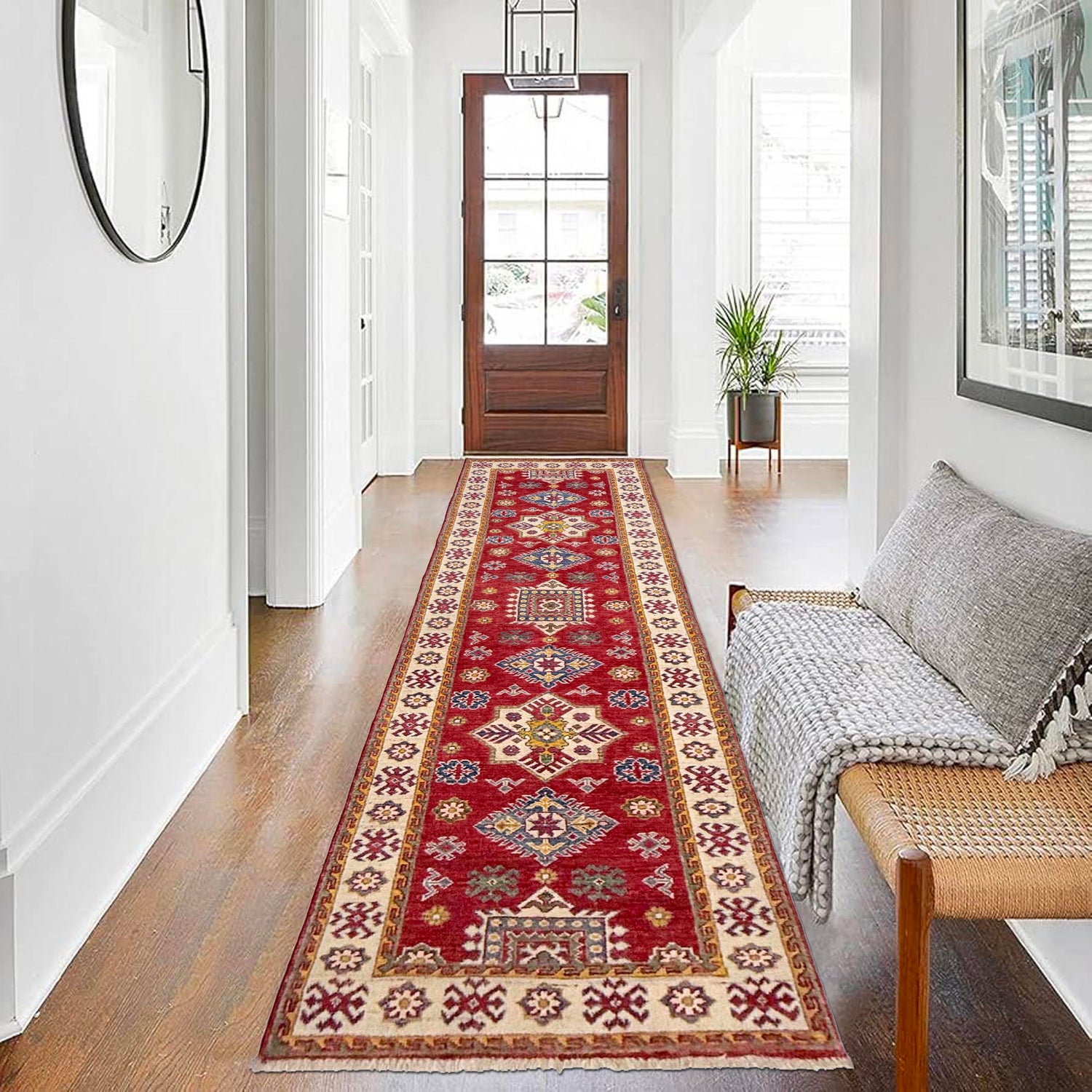 Kazak Rug Handmade Red Medallion 10' Runner